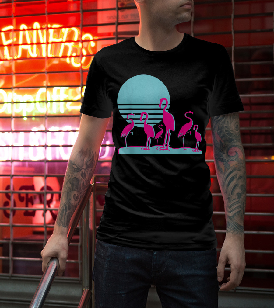 Flamingos Aesthetic Vaporwave 1980s Sunset Sundown Retro Synthwave T-Shirt