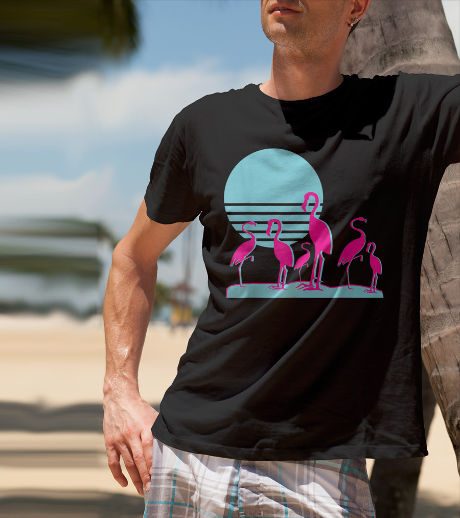 Flamingos Aesthetic Vaporwave 1980s Sunset Sundown Retro Synthwave T-Shirt