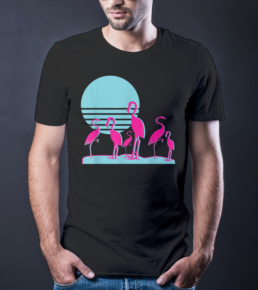 Flamingos Aesthetic Vaporwave 1980s Sunset Sundown Retro Synthwave T-Shirt