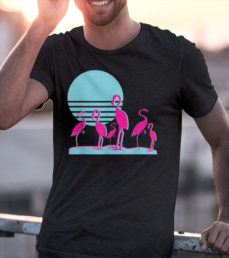 Flamingos Aesthetic Vaporwave 1980s Sunset Sundown Retro Synthwave T-Shirt