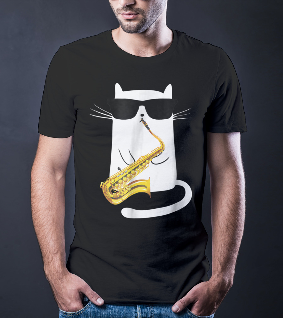 Funny Cat Playing Saxophone With Sunglasses T-Shirt