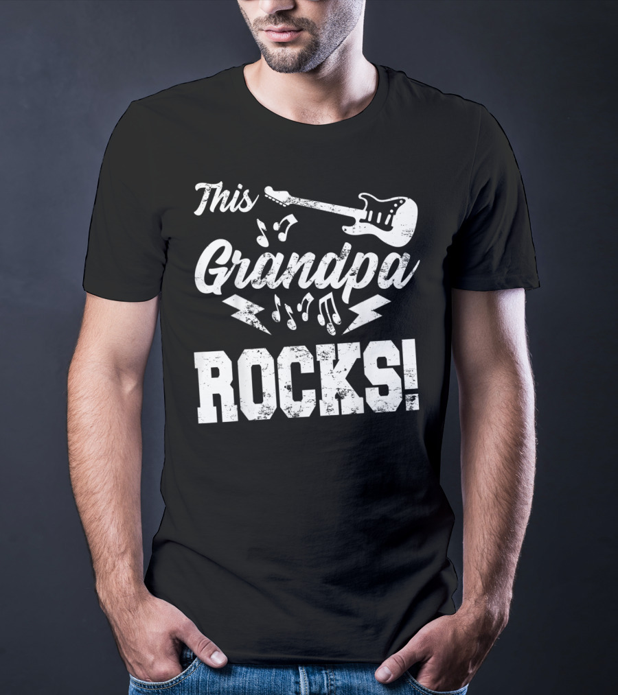 This Grandpa Rocks Guitar Rock N Roll Musical Notes Fun T-Shirt