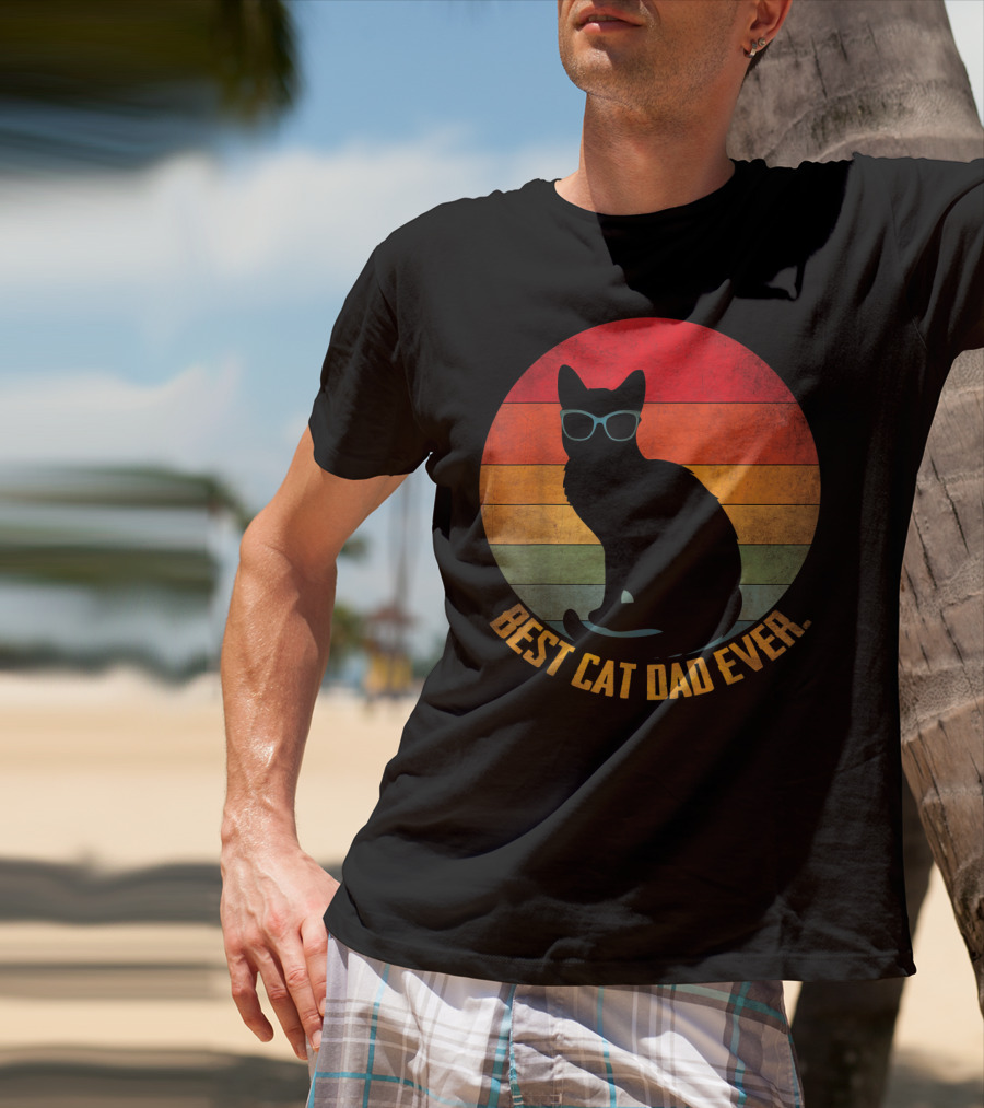 Vintage Sunset Best Cat Dad Ever Silhouette With Sunglasses T-Shirt