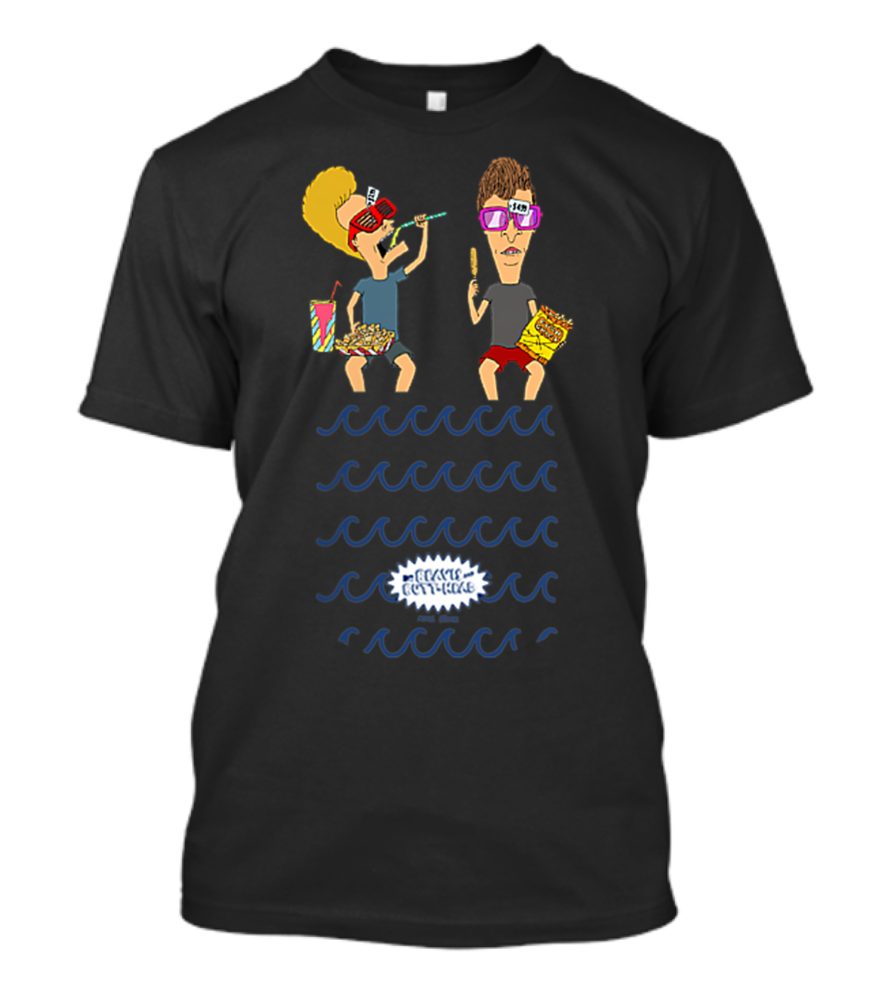 Beavis And Butthead Poolside Snacks With Nachos And Candy Corn Spectacles Waves T-Shirt