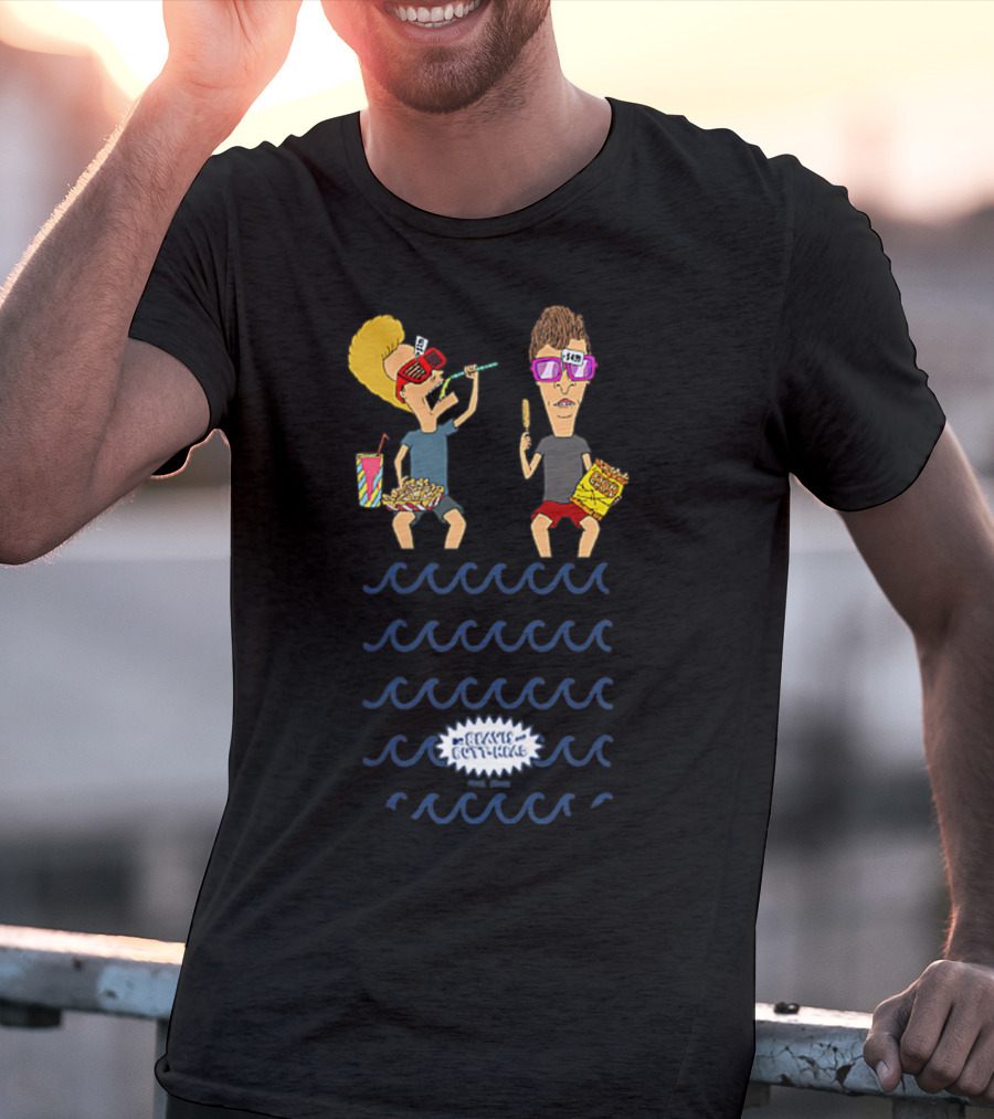Beavis And Butthead Poolside Snacks With Nachos And Candy Corn Spectacles Waves T-Shirt