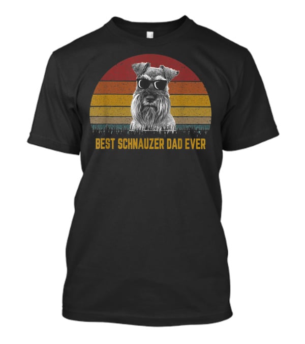 Best Schnauzer Dad Ever Funny Pet Dog Retro Sunset Sunglasses T-Shirt