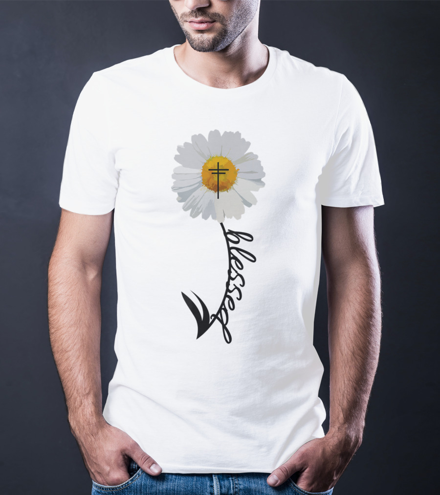 Blessed Cross Christian Daisy Trendy Bible T-Shirt