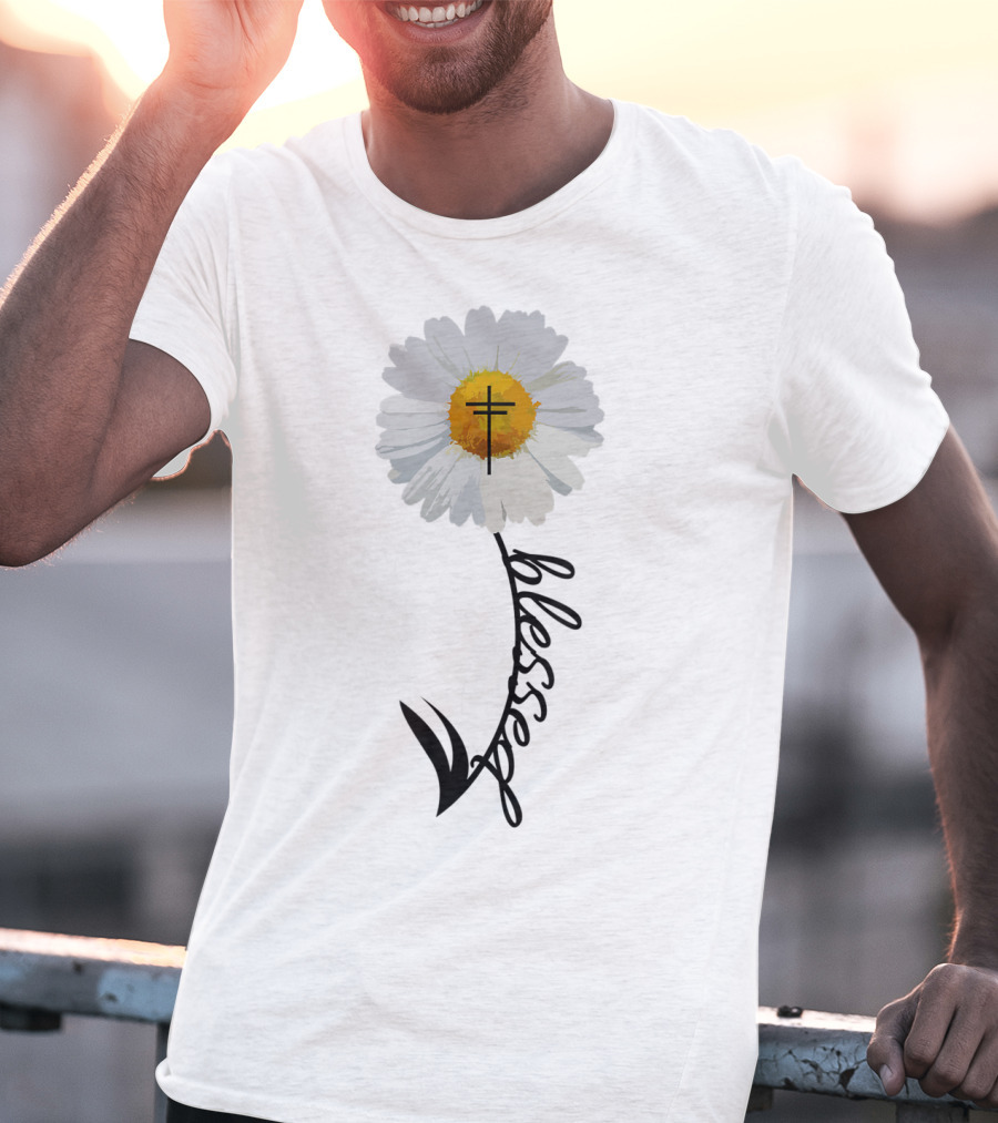 Blessed Cross Christian Daisy Trendy Bible T-Shirt