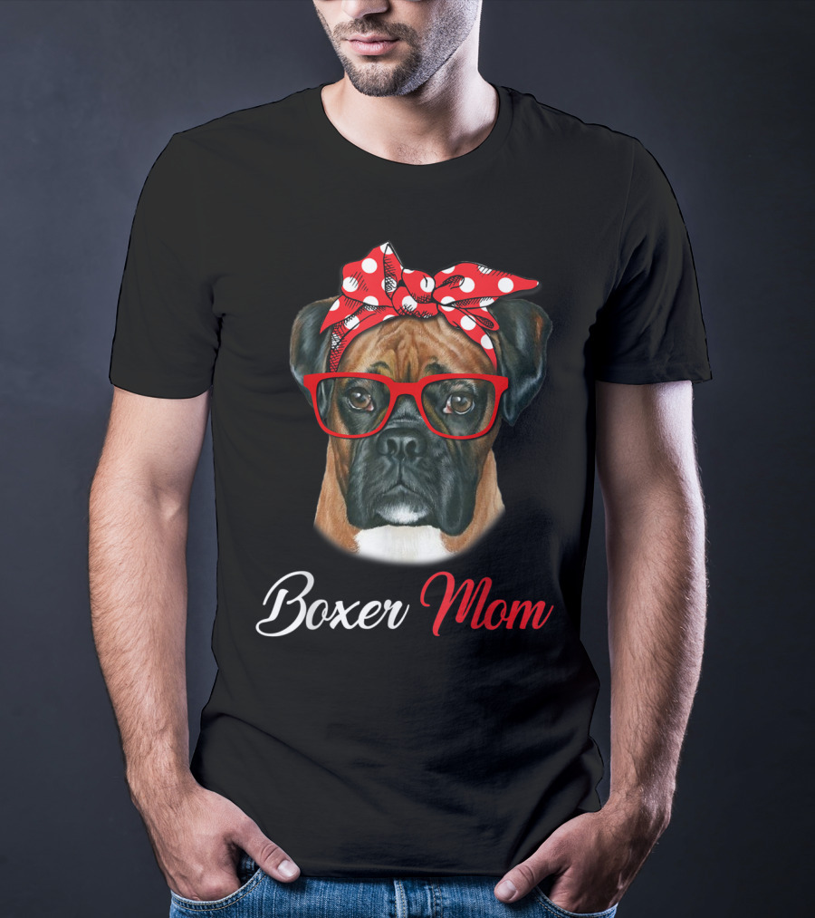 Boxer Mom Red Headband Glasses Dog T-Shirt