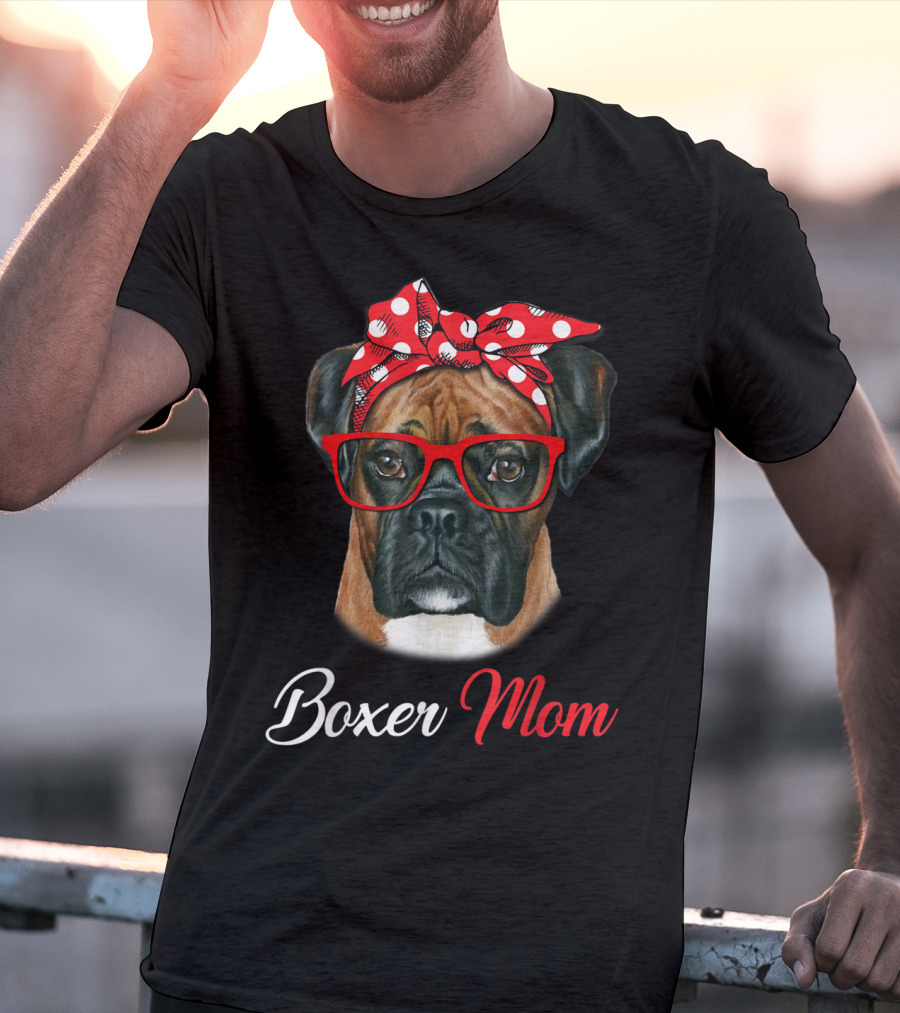 Boxer Mom Red Headband Glasses Dog T-Shirt