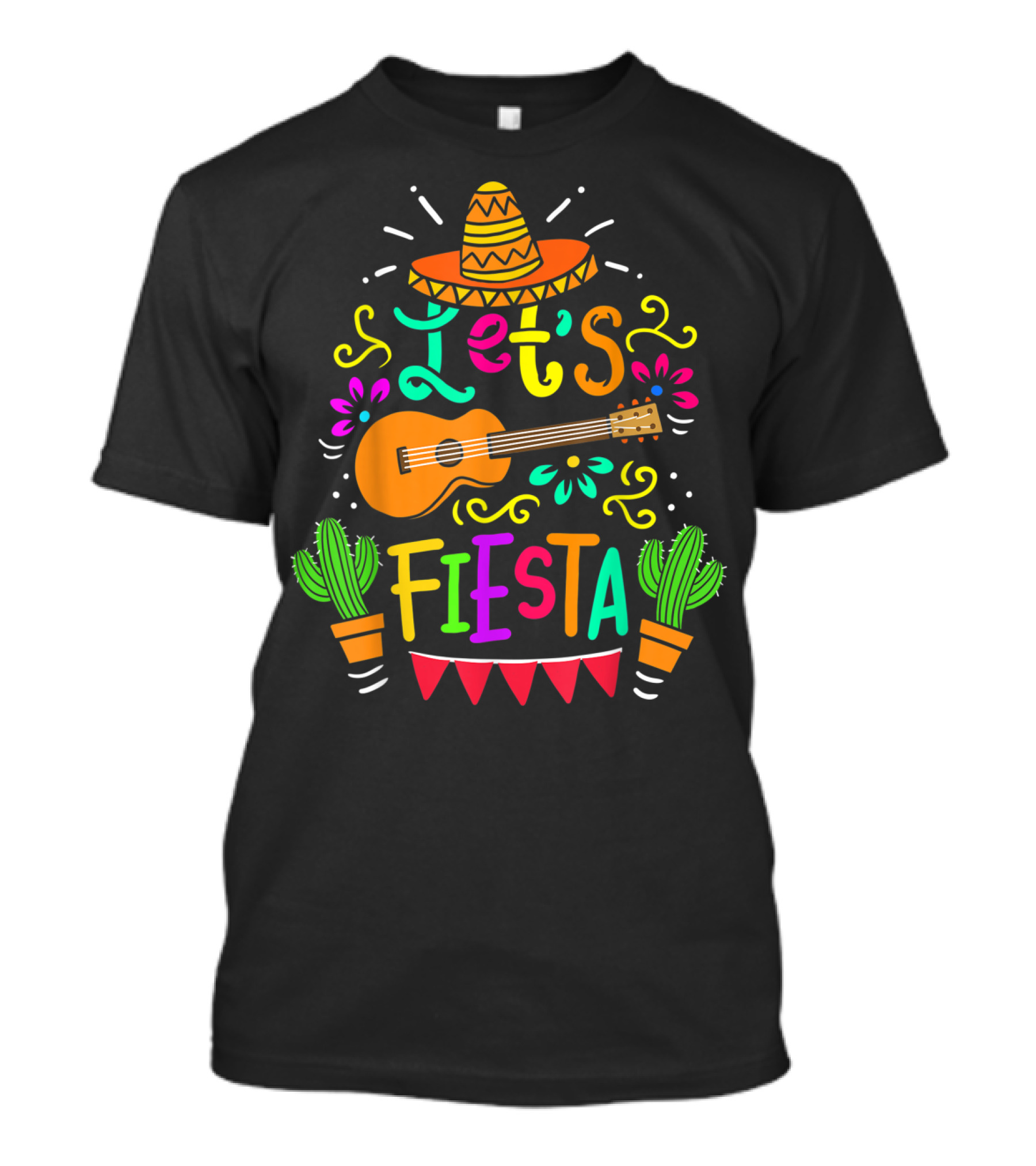 Let's Fiesta Mexican Guitar Sombrero Cactus Cinco De Mayo T-Shirt