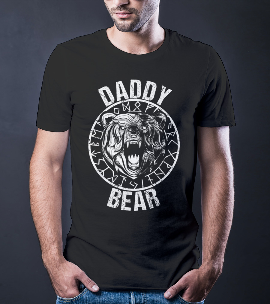 Daddy Bear Viking Runes Ferocious Roaring Bear T-Shirt