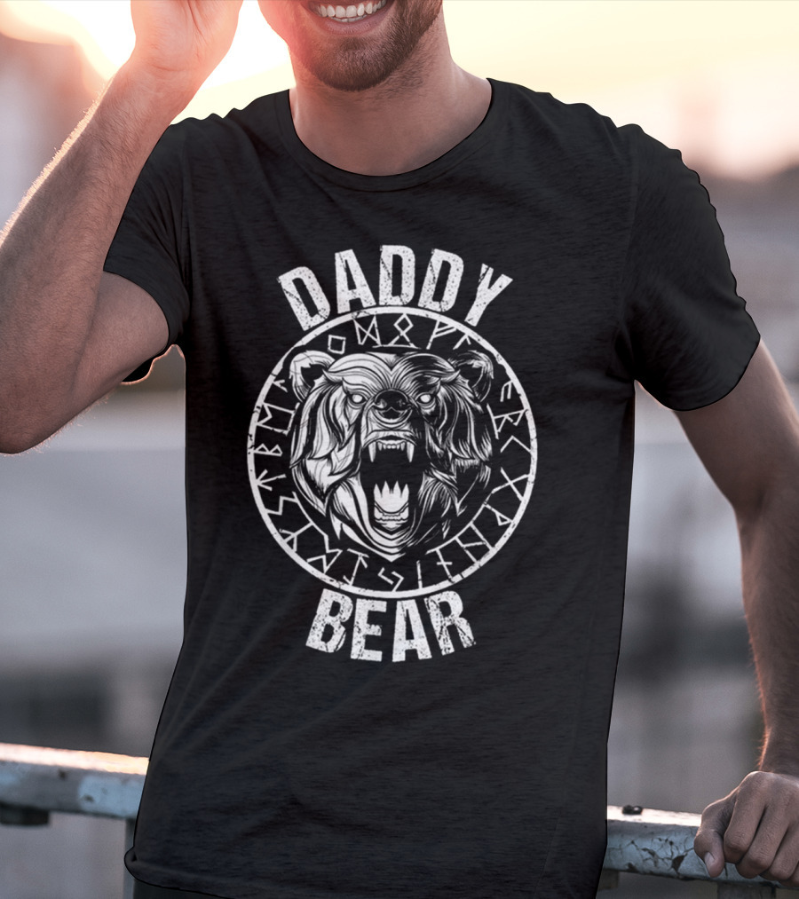 Daddy Bear Viking Runes Ferocious Roaring Bear T-Shirt