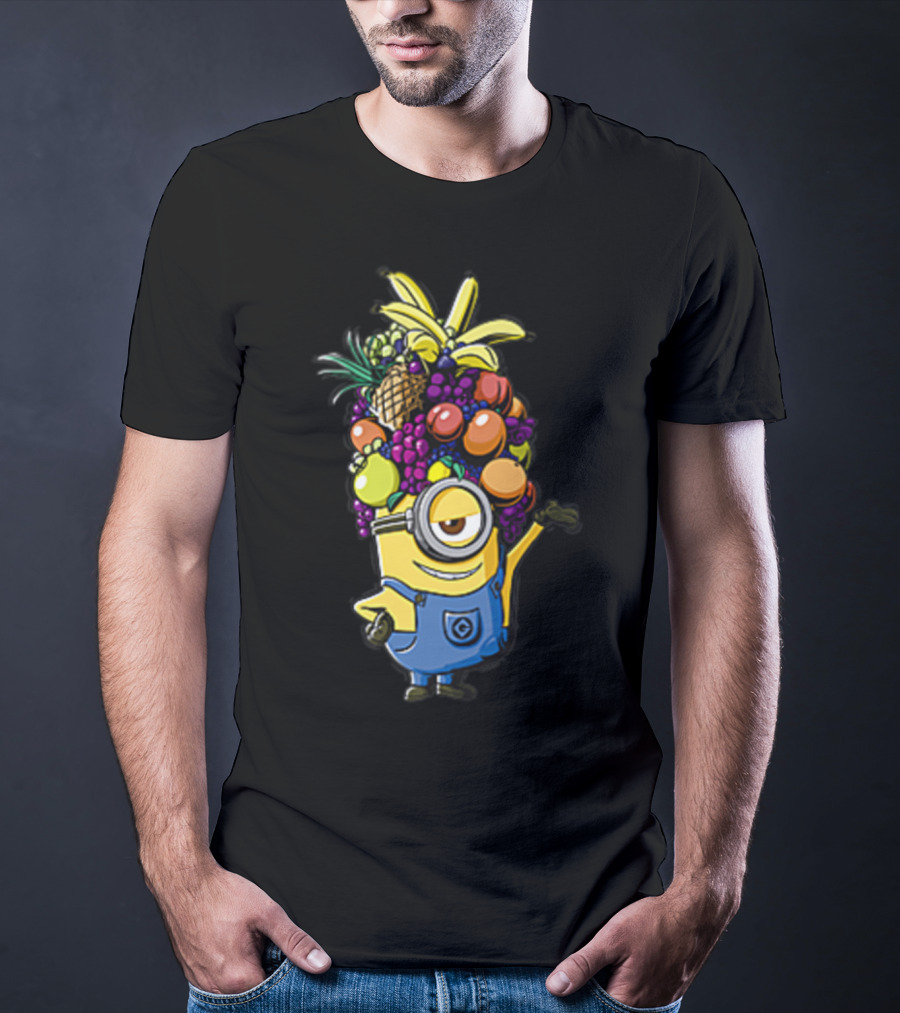 Despicable Me Minions Stuart Wearing Colorful Fruit Hat Overalls T-Shirt
