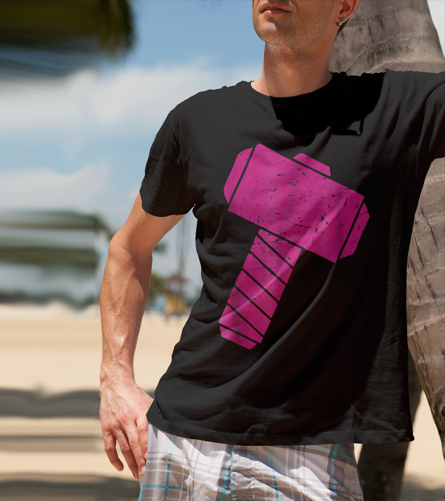 Distressed Magenta Mjolnir Thor's Hammer Odin Mythology T-Shirt