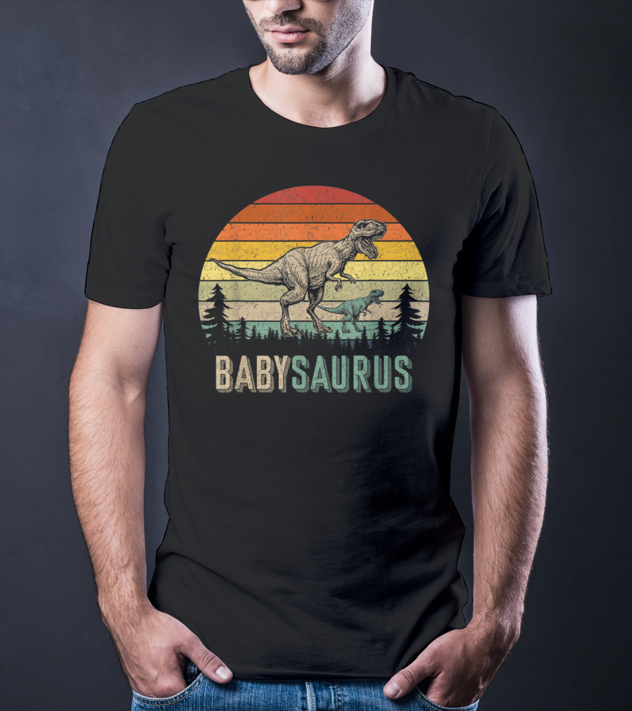 Babysaurus Dinosaurs Vintage Father's Retro Sunset T-Rex Family T-Shirt