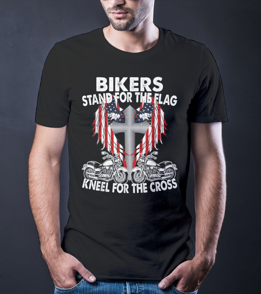 Bikers Stand For The Flag Kneel For The Cross Patriotic Memorial Day T-Shirt