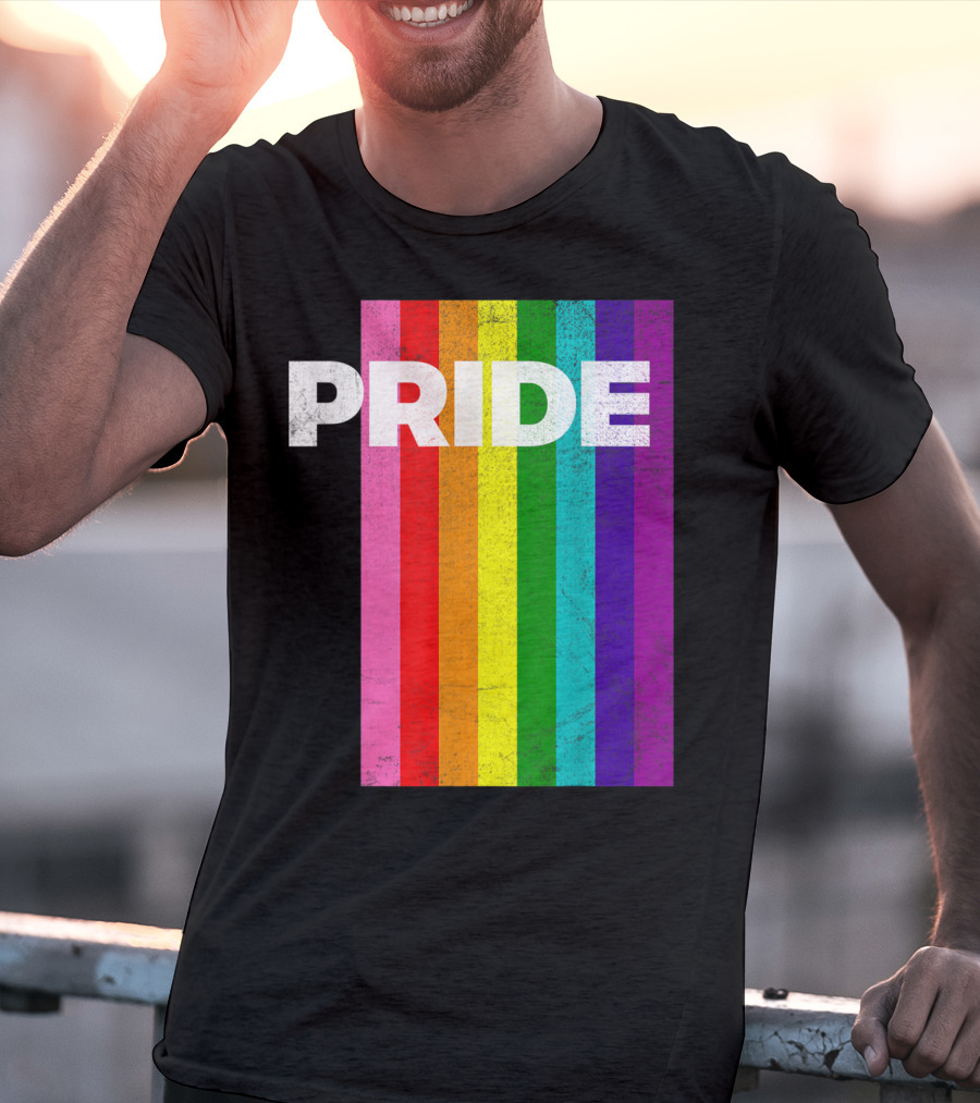 PRIDE Distressed Rainbow Stripes T-Shirt