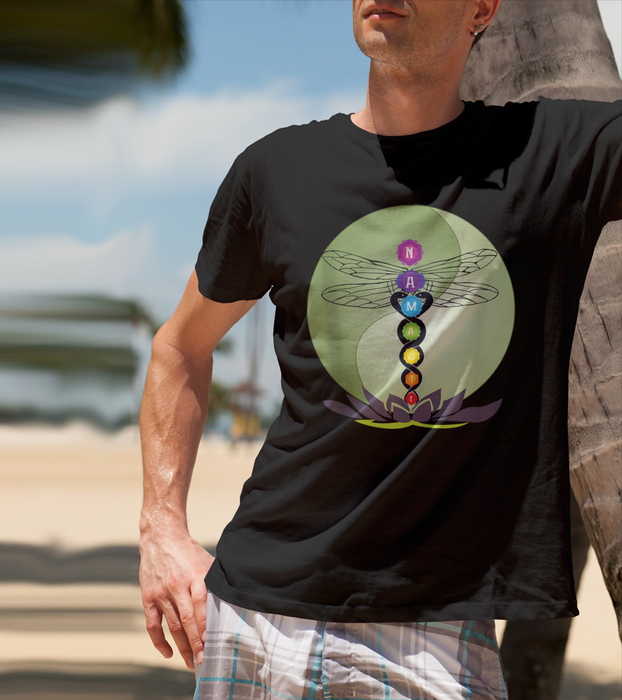 Namaste Chakra Dragonfly With Lotus And Yin Yang T-Shirt