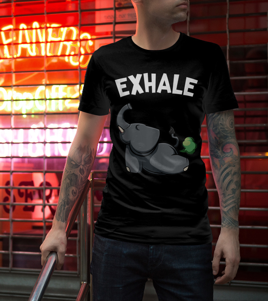 Exhale Funny Cute Farting Elephant Yoga Namaste Workout T-Shirt
