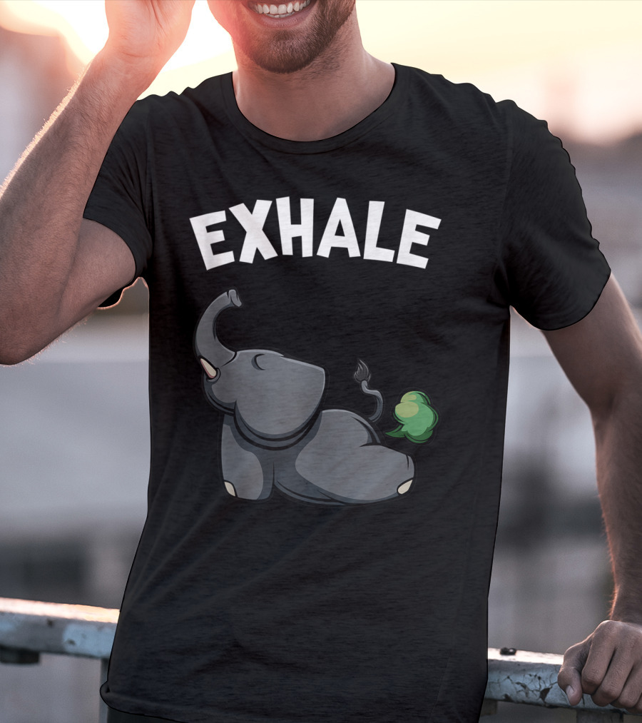 Exhale Funny Cute Farting Elephant Yoga Namaste Workout T-Shirt