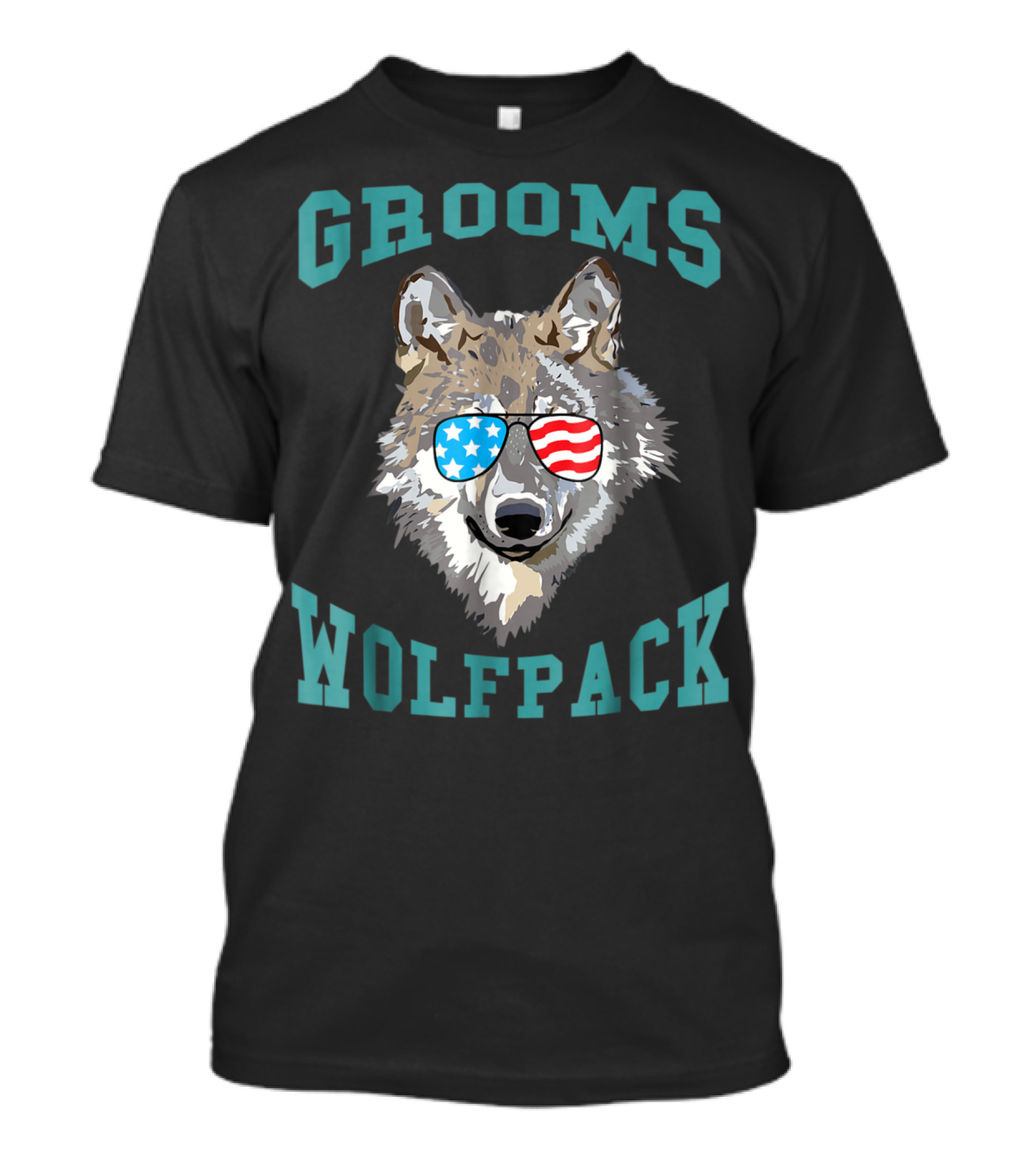 Grooms Wolfpack Bachelor Party American Flag Sunglasses T-Shirt