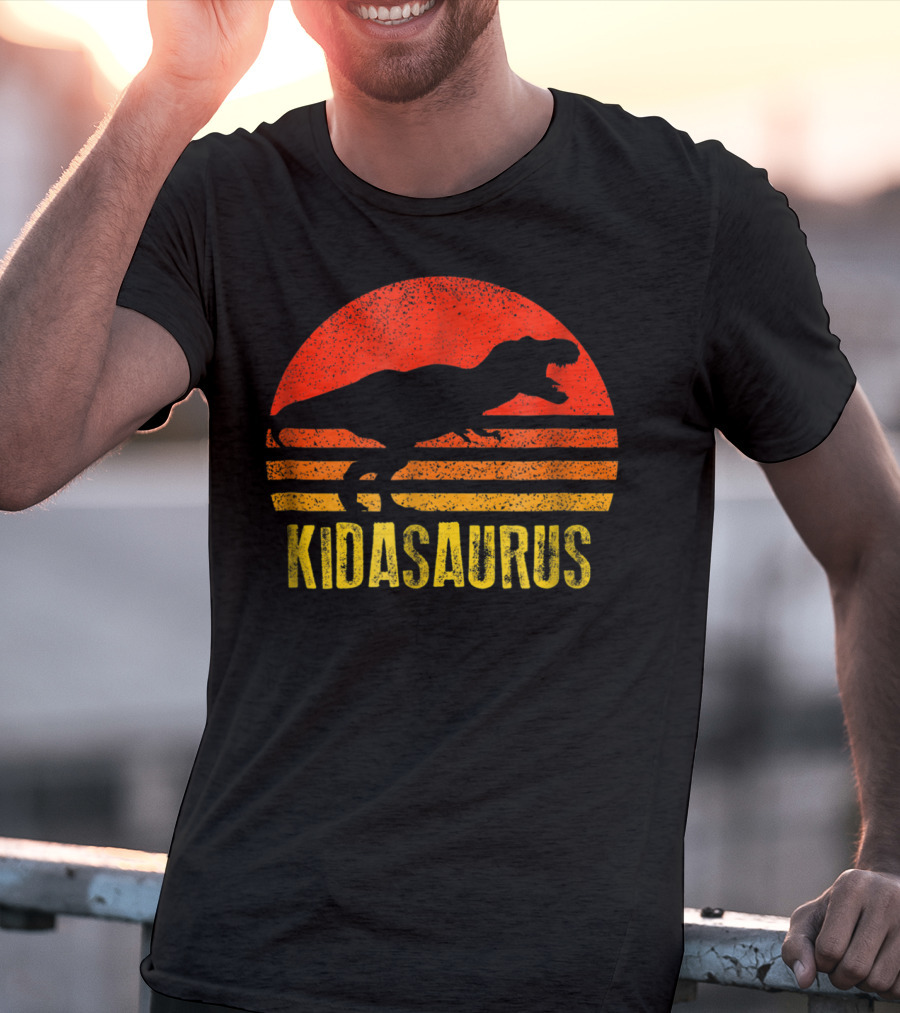 Kidasaurus Dinosaur Silhouette Vintage Sunset T-Shirt