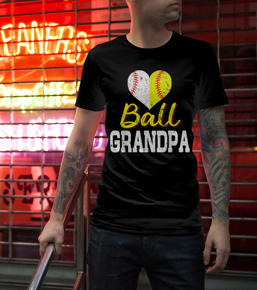 Ball Heart Baseball Softball Grandpa T-Shirt