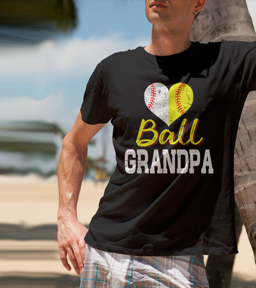 Ball Heart Baseball Softball Grandpa T-Shirt