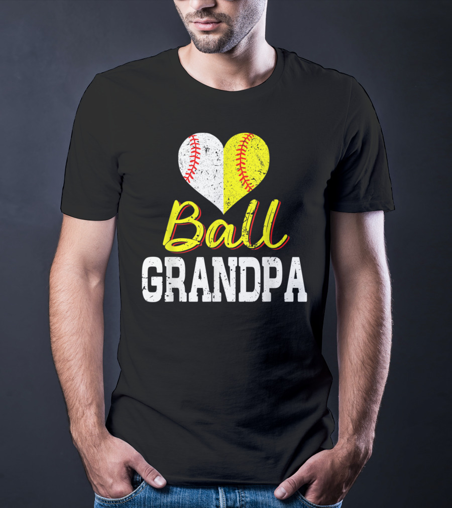 Ball Heart Baseball Softball Grandpa T-Shirt