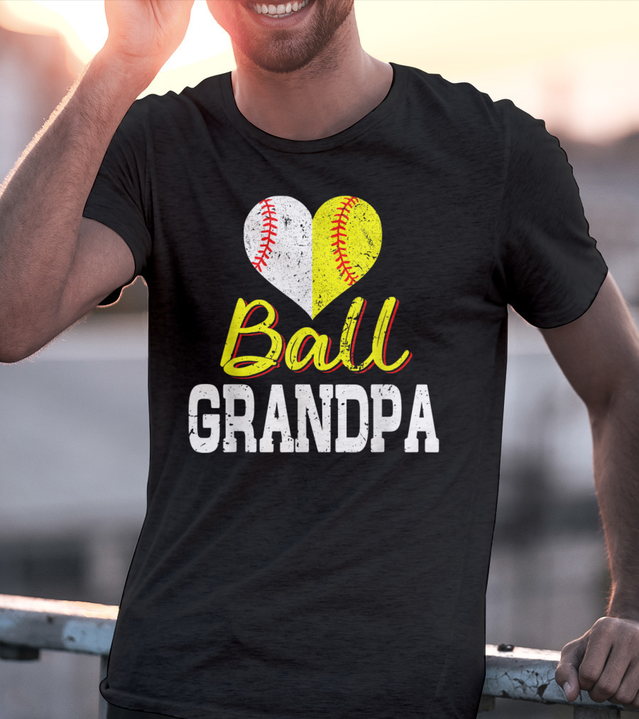 Ball Heart Baseball Softball Grandpa T-Shirt