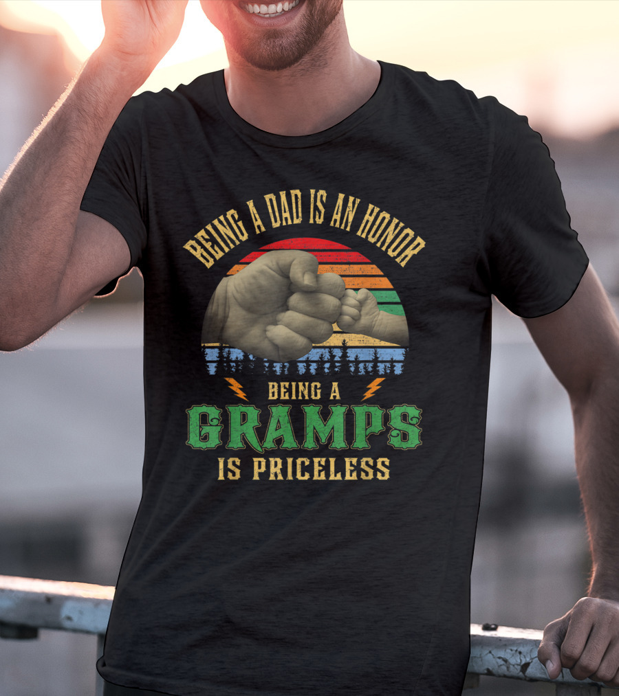 Being A Dad Is An Honor Being A Gramps Is Priceless Fist Bump Retro Circle T-Shirt