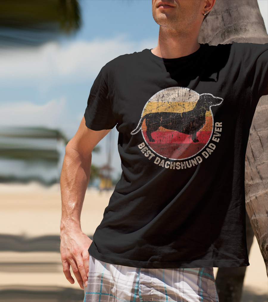 Best Dachshund Dad Ever Retro Silhouette Circle T-Shirt