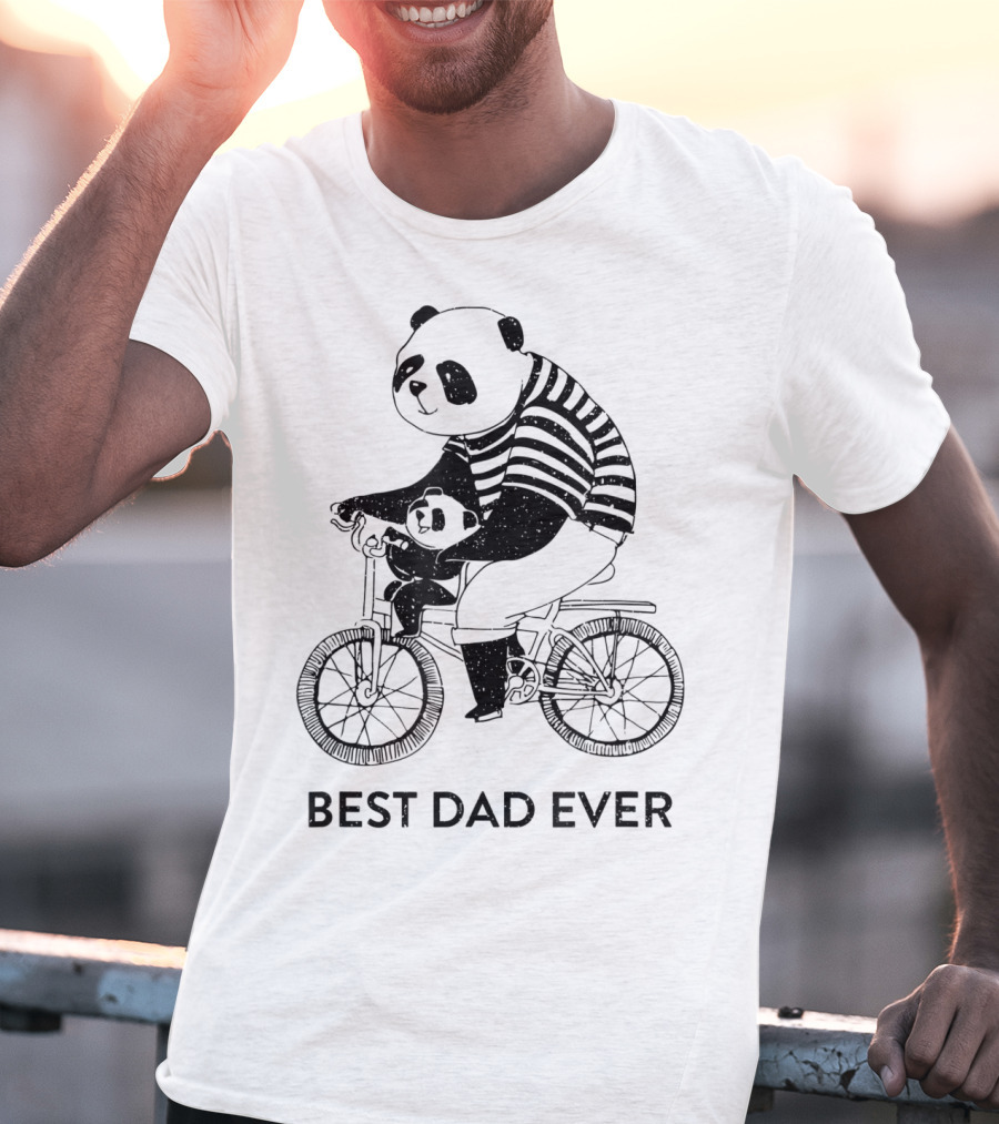 Best Dad Ever Panda Dad And Kid On Bicycle T-Shirt