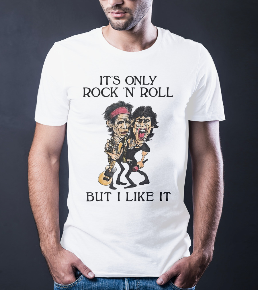 It's Only Rock 'n' Roll But I Like It Cartoon Figures With Guitar And Microphone T-Shirt