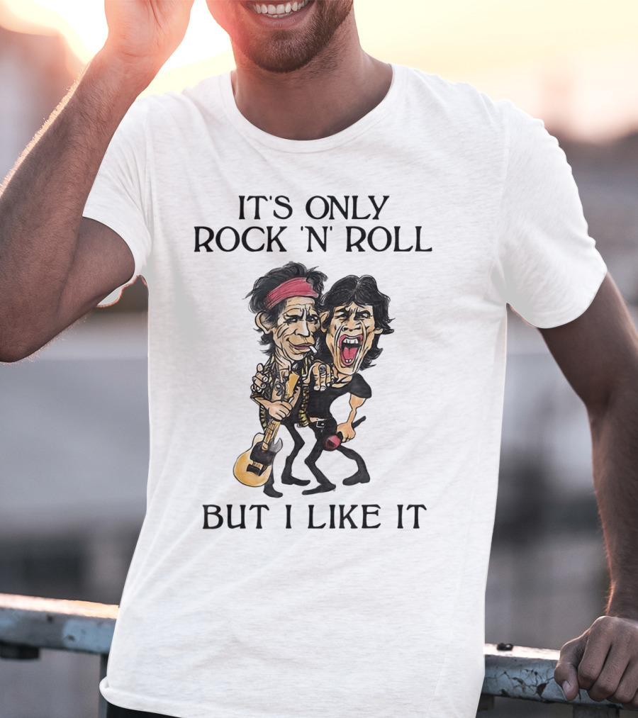 It's Only Rock 'n' Roll But I Like It Cartoon Figures With Guitar And Microphone T-Shirt