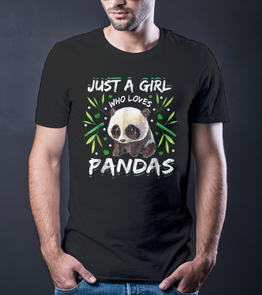 Just A Girl Who Loves Pandas With Hearts And Bamboo Leaves T-Shirt