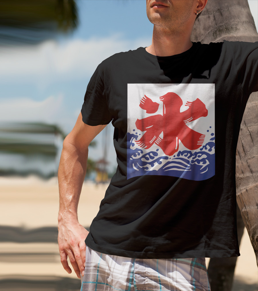 Kakigori Japanese Shaved Ice Kanji Flag With Water Waves T-Shirt
