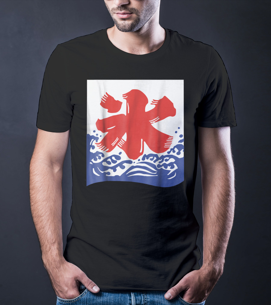 Kakigori Japanese Shaved Ice Kanji Flag With Water Waves T-Shirt