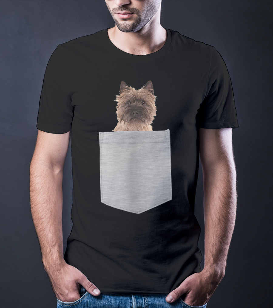 Cairn Terrier Pup Peeking From Pocket T-Shirt