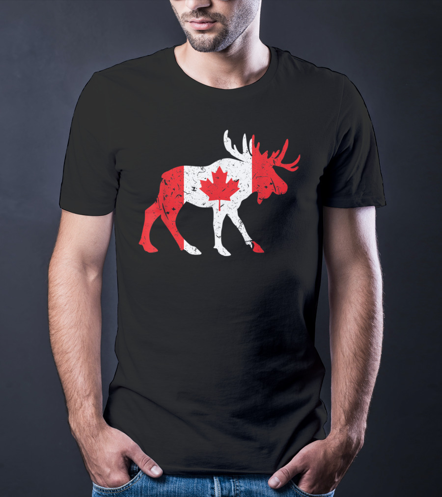 Canada Maple Leaf Moose Canadian Flag Emblem T-Shirt