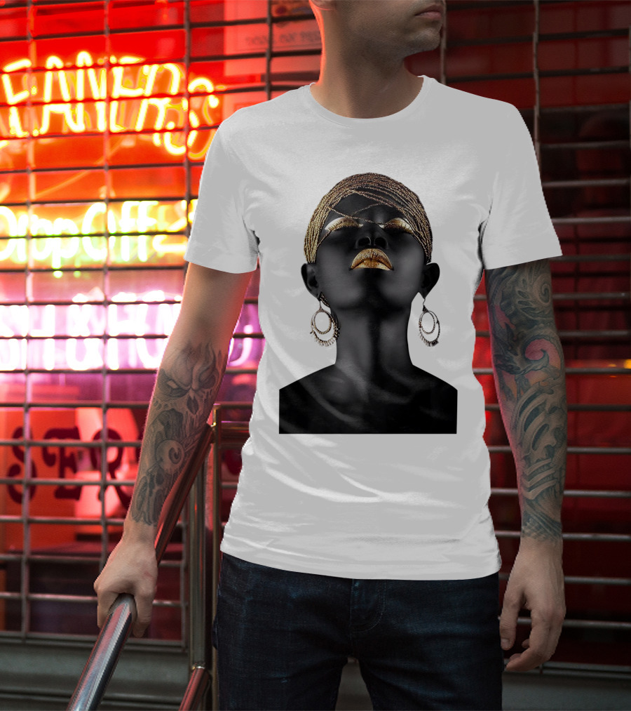 Afrocentric Midnight Queen Regal Gold Embellishments T-Shirt