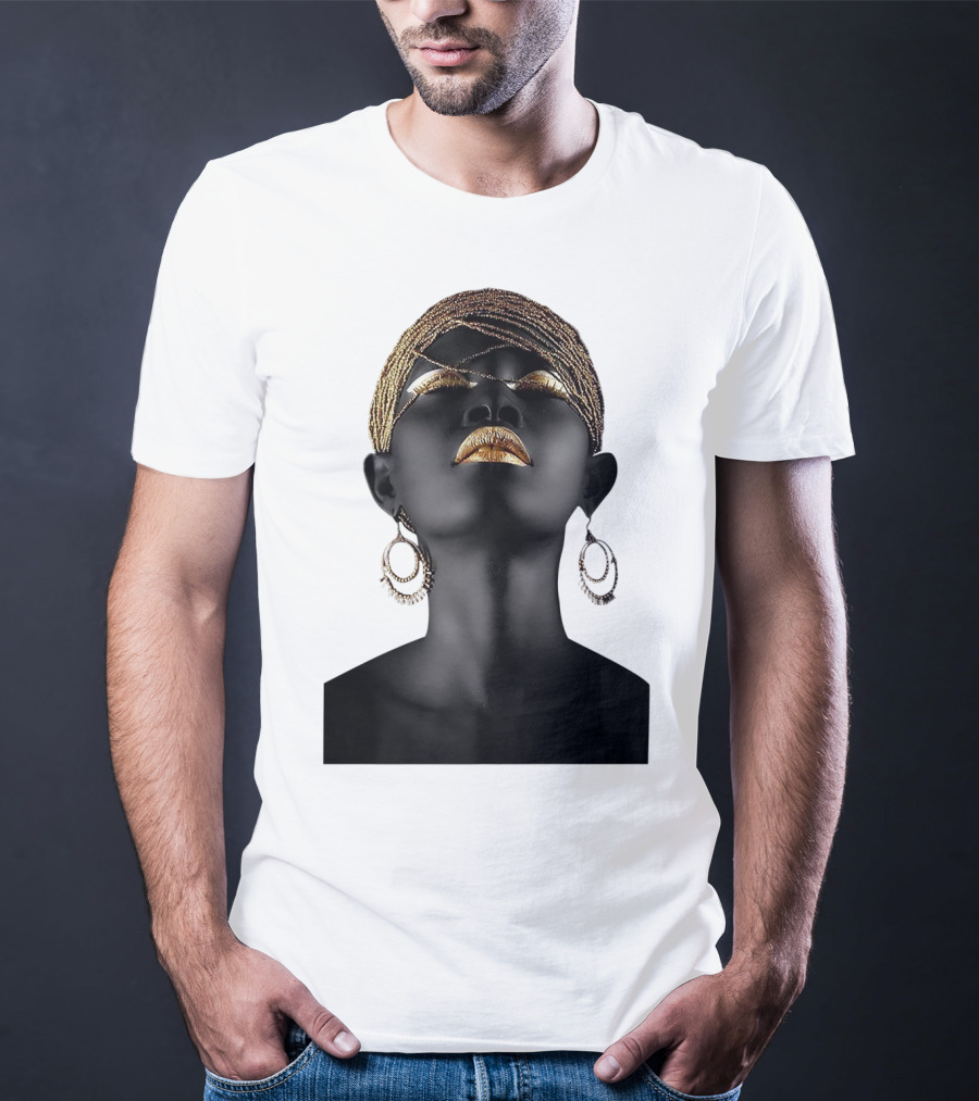 Afrocentric Midnight Queen Regal Gold Embellishments T-Shirt