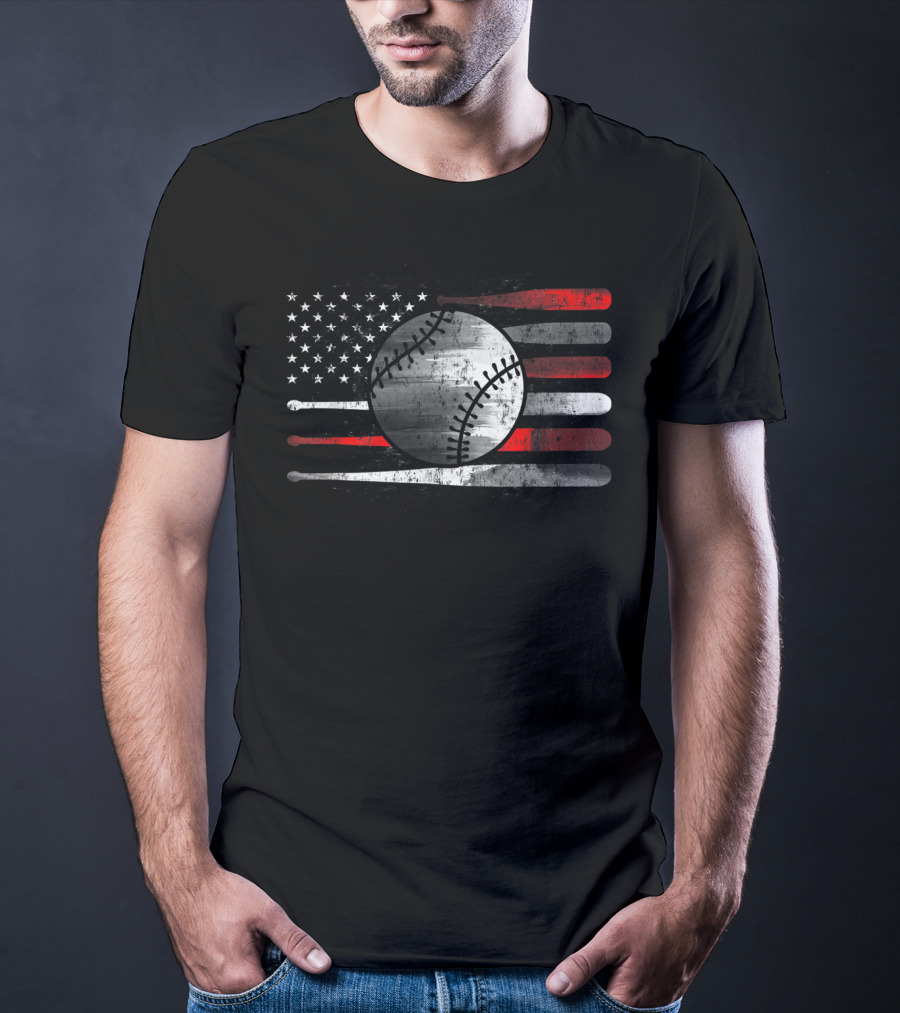 American Flag Baseball Catchers Pitchers League Balls T-Shirt