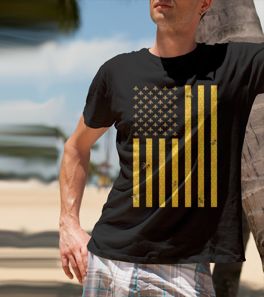 American Flag Honeycomb Honey Bee Beekeeping Beekeeper USA Patriotic T-Shirt
