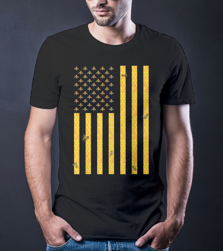 American Flag Honeycomb Honey Bee Beekeeping Beekeeper USA Patriotic T-Shirt