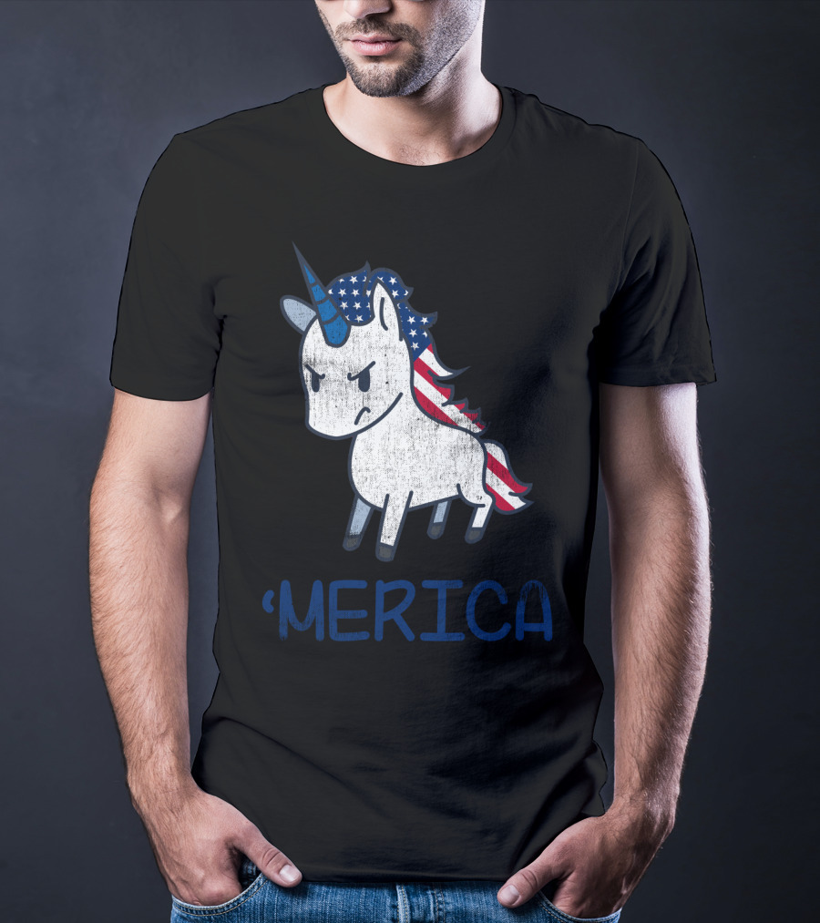 Merica Unicorn With Patriotic Stars And Stripes Mane Americorn T-Shirt