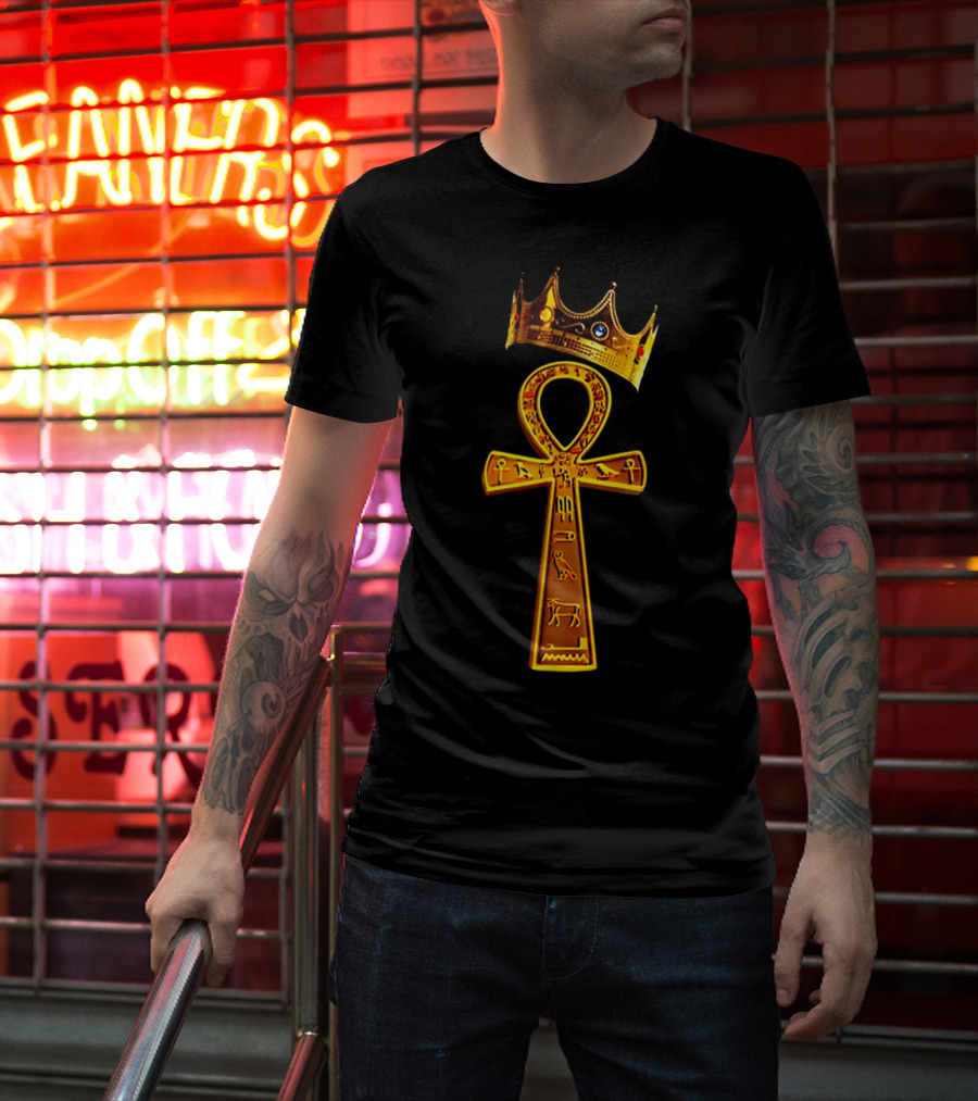 Golden Ankh Symbol With Diamond-Studded Crown T-Shirt