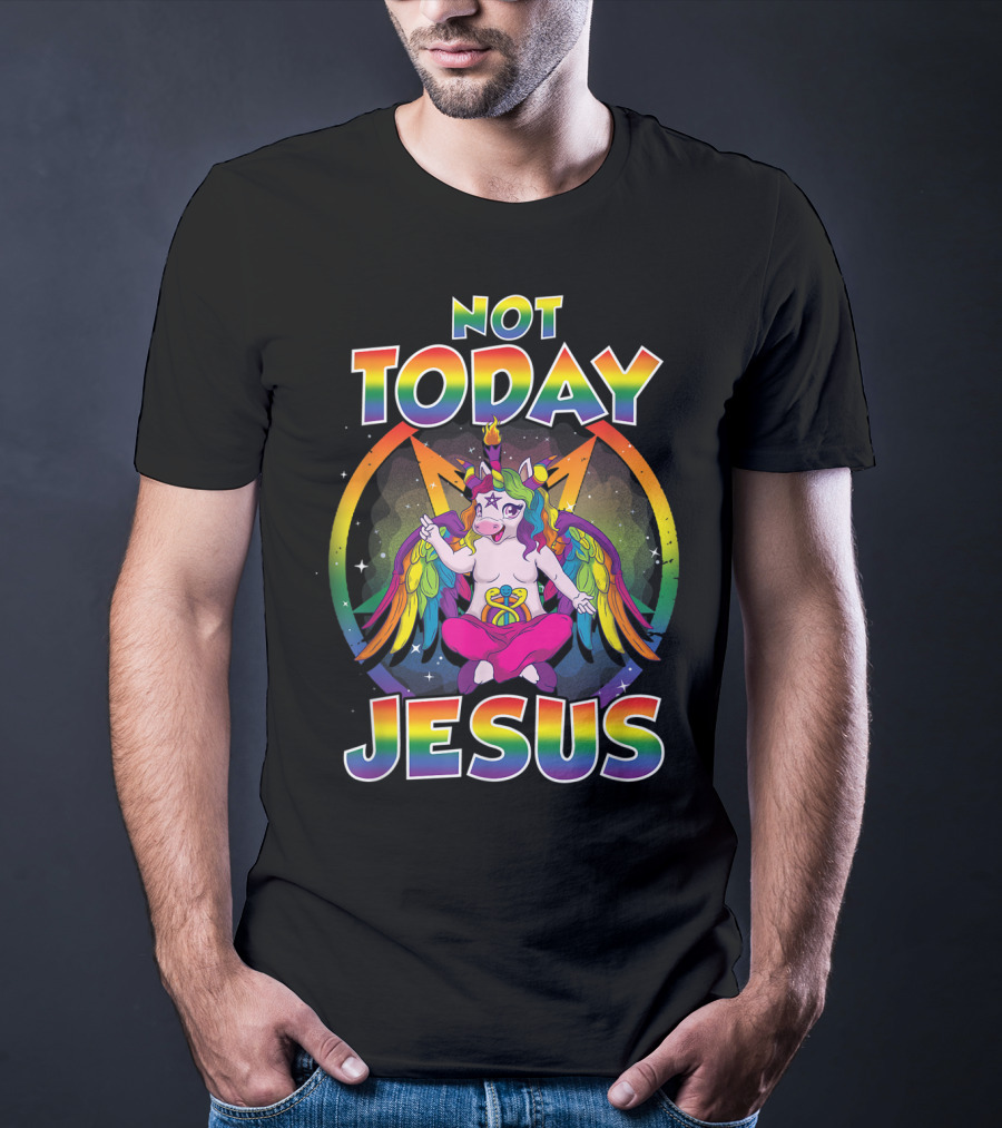 Not Today Jesus Baphomet Sigil Satanic Unicorn T-Shirt