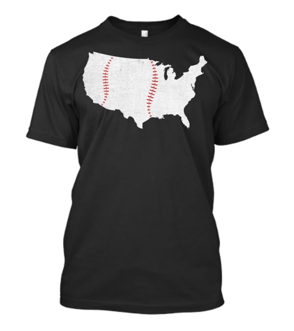 Baseball Is America's Pastime USA Map Stitch T-Shirt